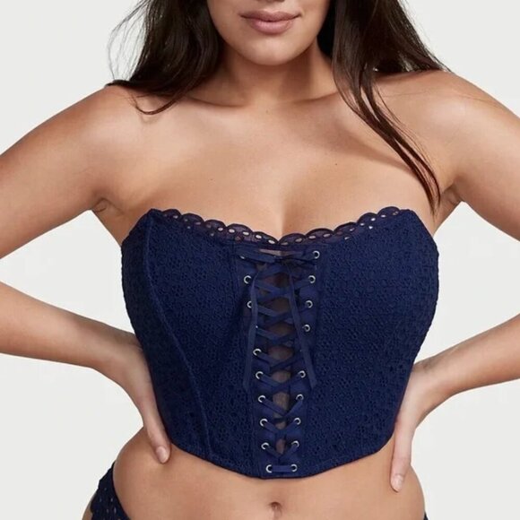 Victoria’s Secret Corset Top Bustier Lace Blue Strapless XL - Picture 4 of 12